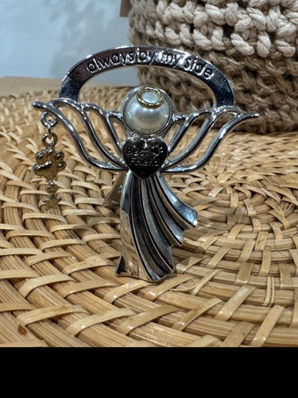 Silver Angel DOG REMEMBRANCE ALWAYS BY YOUR SIDE with Pearl Accent